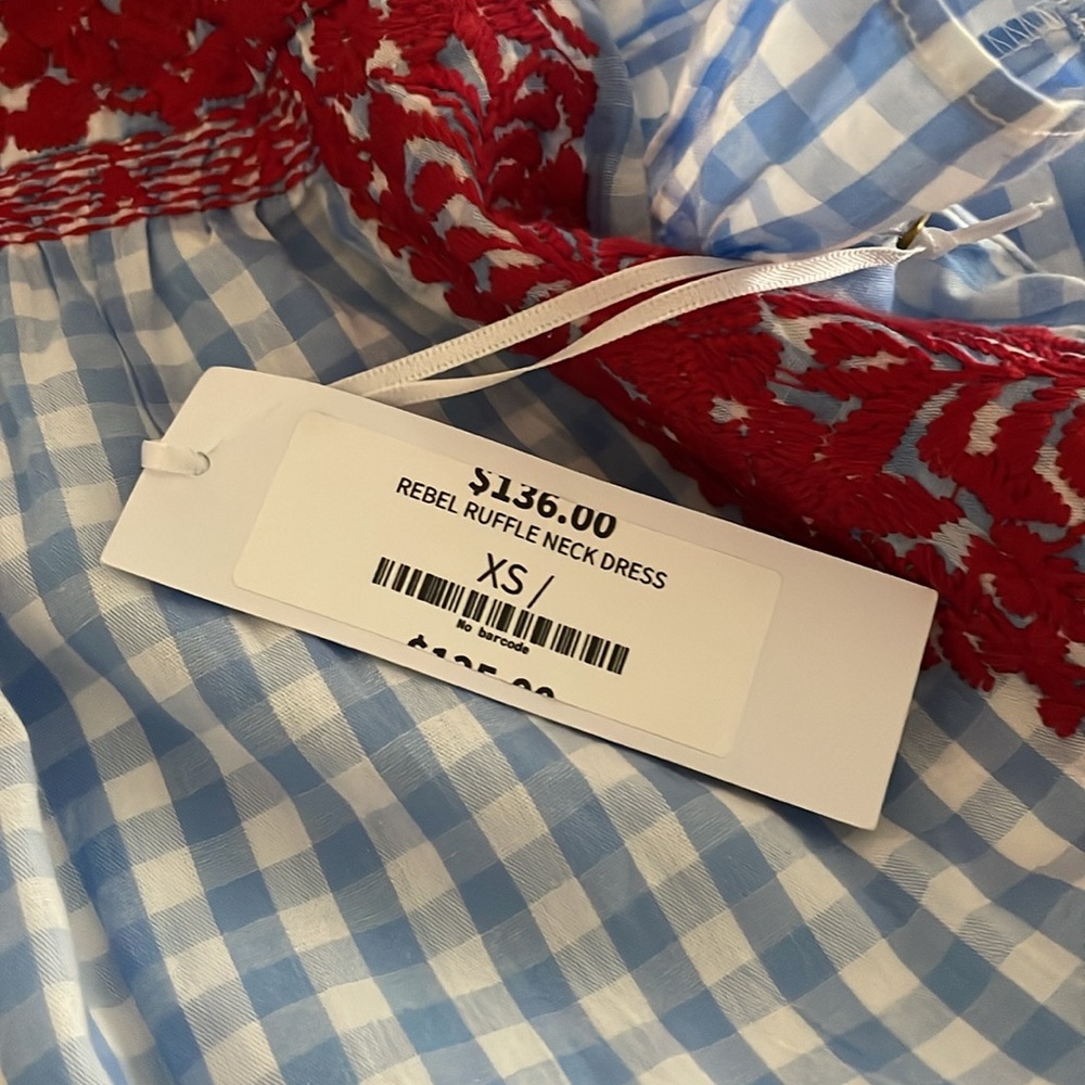 New J. Marie Rebel Ruffle Neck Blue and Red Gingham Dress size XS - Picture 4 of 16